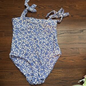 Floral Blue and White One-Piece Swimsuit